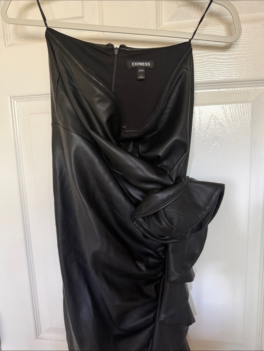 Express Black Faux Leather Ruffle Slip Dress with Cowl Neck